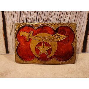 Beautiful~Vintage~Shriners~Masonic~Belt Buckle~Gold Toned & Red Enamel